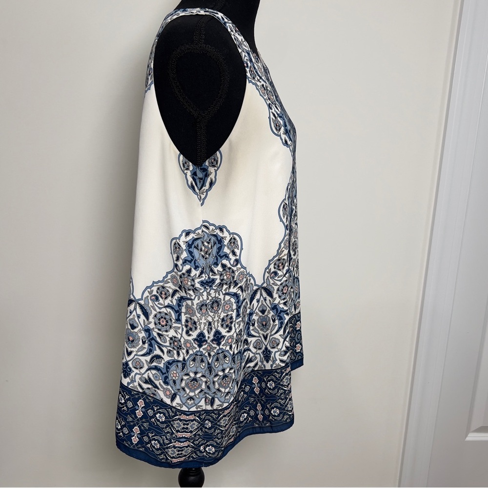 Max Studio Navy and Light Pink Printed Lined Tank Boho Floral Medium Womens - Picture 7 of 12